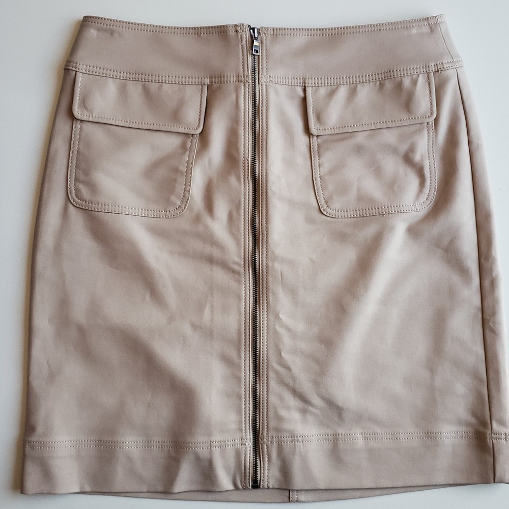 Ann Taylor Front Zip Beige Mini Skirt | 2